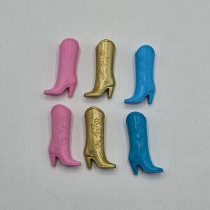 Vintage Barbie Doll Western Boots Set - Pink Gold & Blue